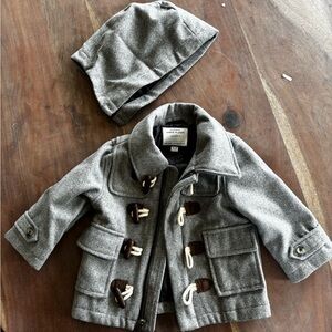 Janie and Jack Gray Pea Coat with Wide Lapel Collar